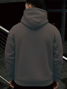 男士纯色长袖连帽卫衣，1件装，适合日常休闲穿着，也可作为礼物送给朋友，秋冬季款 - 深灰色 - 查看 3