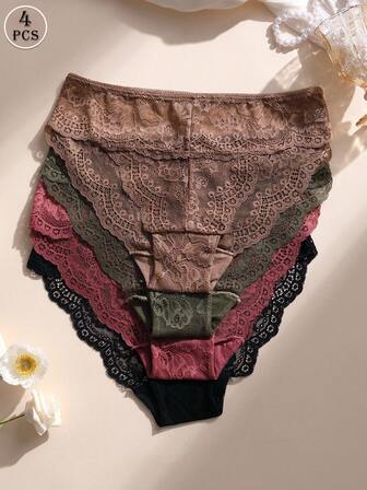 4 Packs Sexy Lace Hollow Out Low Rise No Show Panties For Women - Soft Stretchable Seamless Bikini Underwear Set, Daily Wear,Sports, Yoga & Intimates Cheeky Briefs