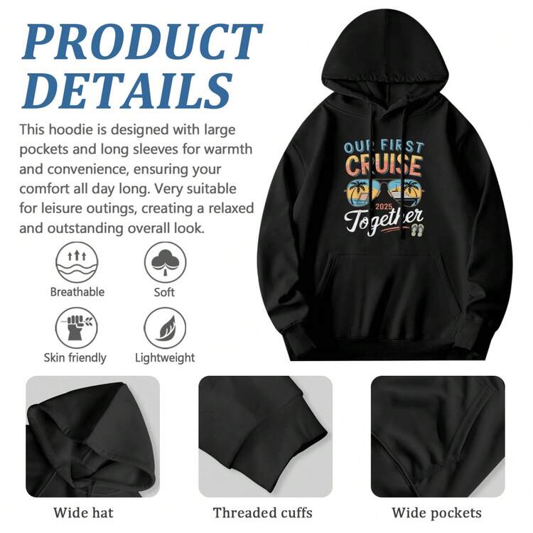 Our First Cruise 2025 Together Young Matching Couples Cruise Hoodie, Suitable For Mens & Womens Outdoor Hoodie, 100%Cotton, S-XXXL,Soft And Breathable Fabric, Loose Style, Perfect For Concerts And Hiking Trips - 款式30 - 查看 6