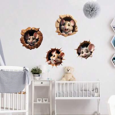 3D Removable PVC Mouse & Cat Creative Wall Sticker Decal For Children's Room Decor