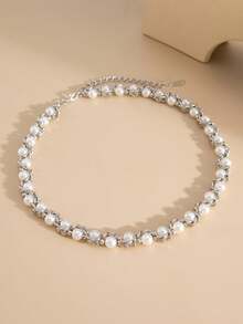 1pc European & American Style Creative Faux Pearl & Thorn Splice Beaded Chain Necklace, Suitable For Women, Gift, Silver Color, Non-Fading - Multicolor - View 3