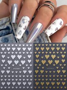 2 miếng dán móng tay hình trái tim bằng kim loại sáng bóng, hình trái tim màu vàng và bạc, decal móng tay cho ngày Valentine, móng tay cưới, trang trí móng tay kiểu Pháp tự làm. - Nhiều màu - Xem 3