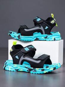 Sapatos Infantis, Sandálias Infantis, Sandálias Esportivas Infantis, Fechamento Ajustável com Duplo, Cor Clássica Preta e Branca, Sandálias Aquáticas para Meninos, Sapatos de Praia Versáteis e na Moda - Verde - Visão 5
