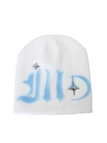 1顶涂鸦风格针织帽，保暖街头休闲字母印花帽，Y2K时尚，适合秋冬、夏季、海滩、假日等场合。 - A - 查看 3