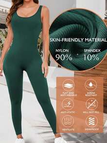 Jumpsuit For Women Workout Seamless Jumpsuits Yoga Ribbed One Piece Tank Tops Rompers Sleeveless Exercise Jumpsuits,Local Delivery - Xanh đậm - Xem 3
