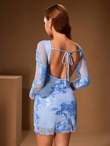 Đầm đi biển mùa hè màu xanh họa tiết hoa mới dành cho nữ, thích hợp cho kỳ nghỉ, tiệc tùng, đi biển, lễ hội âm nhạc, sinh nhật, tiệc trưa, trang phục dự đám cưới, đầm dạ hội thanh lịch dành cho nữ. - Màu xanh lam - Xem 3