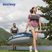 Bestway 61153 Double-Person Inflatable Float - Made Of Durable PVC Material, Comes In A Set, With Large Buoyancy And Stability, Suitable For Beach Fishing And Drifting. - Grey - View 3