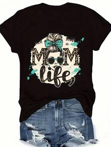 Stylish Women'S T-Shirt With Short Sleeves For Moms - 黑色 - 查看 1