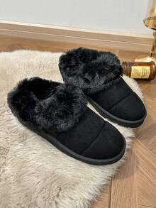 Damen Schwarze Lässig Kunstfell gefütterte Schneestiefel, bequeme warme thermisch gefütterte Hausschuhe für Innen- und Außenbereich, Winter - Schwarz - Übersicht 3