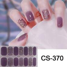 Miếng dán móng tay gel màu hồng san hô không cần nung, miếng dán sơn móng tay chống thấm nước, miếng dán toàn bộ móng tay lấp lánh gradient. - Màu tím - Xem 8