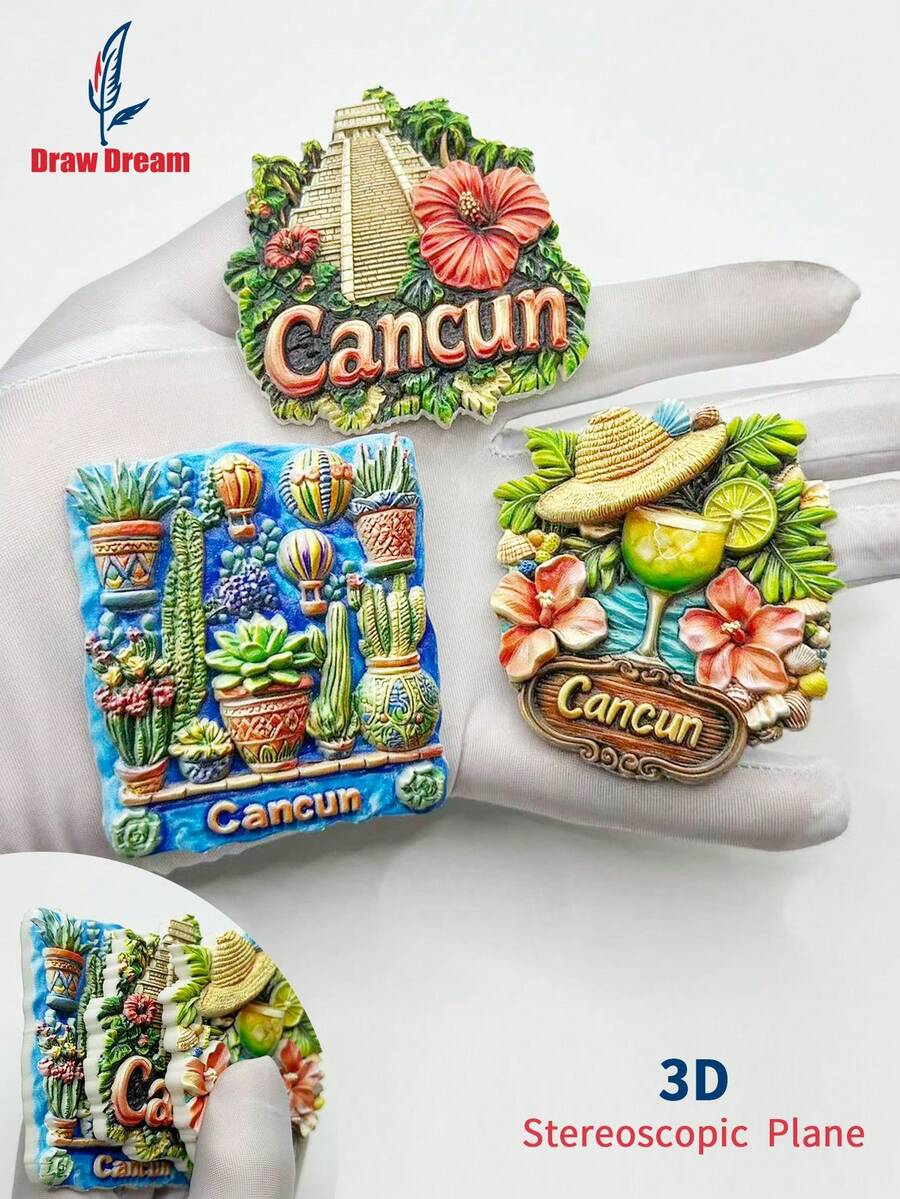 1 nam châm tủ lạnh 3D hình Cancun, Mexico - Cầu thang đỏ + Cây thủy sinh + Mũ Sombrero & Cocktail, Bộ sưu tập quà lưu niệm du lịch thế giới, Nhãn dán tủ lạnh từ tính kỷ niệm du lịch cá nhân hóa, Trang trí nhà cửa, Nhà bếp, Phòng ngủ, Văn phòng, Tủ, Quà tặng thủ công, Quà lưu niệm ngày lễ - Nhiều màu - Xem 1