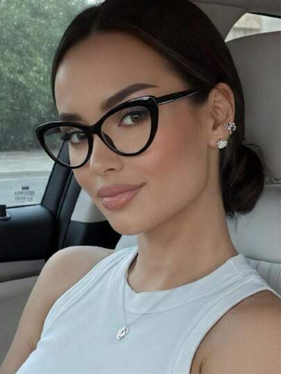 Women's Retro Fashion Cat Eye Full Frame Glasses, Suitable For Work, Commuting, And Photography
