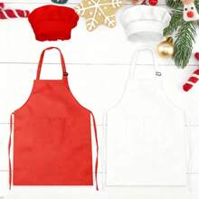 2 Packs Green&Red Kids Apron And Chef Hat Set-Children Kids Apron For Girls Boys Cooking Painting Baking ,Christmas DIY Party,Wear 6-13 Ages - Multicolor - View 7