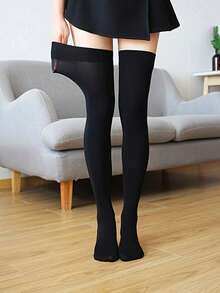 1Pair Plus Size Thigh High Stockings, 120D Slimming Opaque Velvet Socks – Breathable Thigh-Length Hosiery For Women - 彩色 - 查看 3