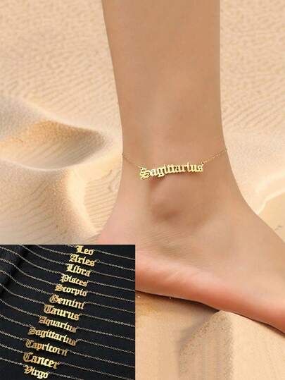 1pc Exquisite And Simple Stainless Steel Gold Twelve Constellation Pendant Foot Chain Children's Jewelry Accessories Party Party Party Festival Gift Accessories For Friends And Family