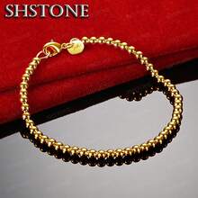 Fashion Elegant 925 Sterling Silver Plated 18K Gold 4mm Beads Chain Women Cute Bracelet High Quality Gorgeous Jewelry