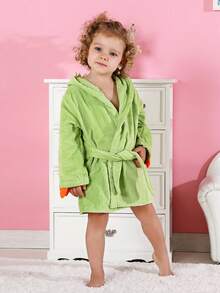 MICHLEY Kids Green Dinosaur Hooded Bathrobe, Soft & Comfortable, Suitable For Bathing, Swimming Pool - Green Type a - View 2