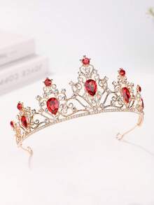 1件新娘头饰，优雅闪亮水晶皇冠发箍婚礼发饰，皇冠，头饰，服装皇冠 - 紅色 - 查看 4