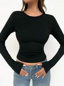 Women's Simple Long Sleeve Casual Slim Fit Round Neck T-Shirt