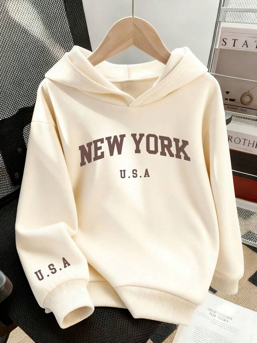 1 chiếc áo nỉ dày dặn giữ ấm cho bé gái tuổi teen, thích hợp cho học sinh, áo dài tay mùa thu/đông. - Màu be - Xem 1