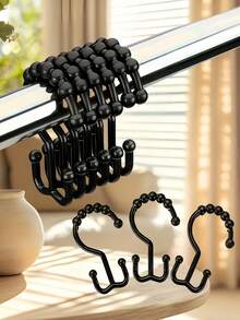 Set Of 12 Iron Shower Curtain Hooks, Easy Installation & Removal, Luxurious Elegant Double Hook With Sliding Roller Balls For Bathroom, Shower Curtains, Shower Curtain Track, Modern Bathroom Decor, Durable Metal Hooks, Bathroom Hooks, Bathroom Accessories, Valentine's Day, Valentine's Day Decor, Shower Curtain, Curtain Rod, Ramadan Items - Multicolor - View 2