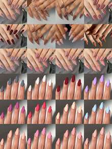 576pcs (24 Mixed Colors) Matte & Glossy Almond Shaped Nail Stickers, Including Red, Blue, Pink, Gray And White Acrylic Material, Perfectly Fit Fingertips, Make Your Fingertips Shine Beautifully, Suitable For Party, Dance And Daily Use.