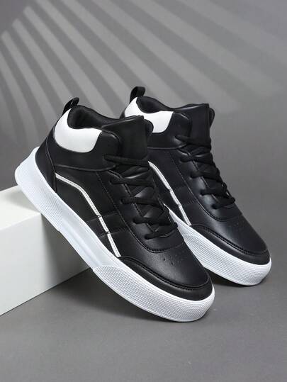 Men's Shoes Fashion Men Casual Shoes Lace-Up Splicing Letter Design Outdoor High-Top Sneakers For Men Black Shoes