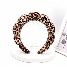 Leopard Print Sponge Headband, Makeup Headband, Halloween Headpiece, Christmas Hair Accessory, Women's Facial Wash Headband, SPA Gift, Party, Casual Wear, Lightweight & Comfortable, Women's Hair Band, Home Beauty Women's Accessory Gift, Animal Print - Coffee Brown - View 3