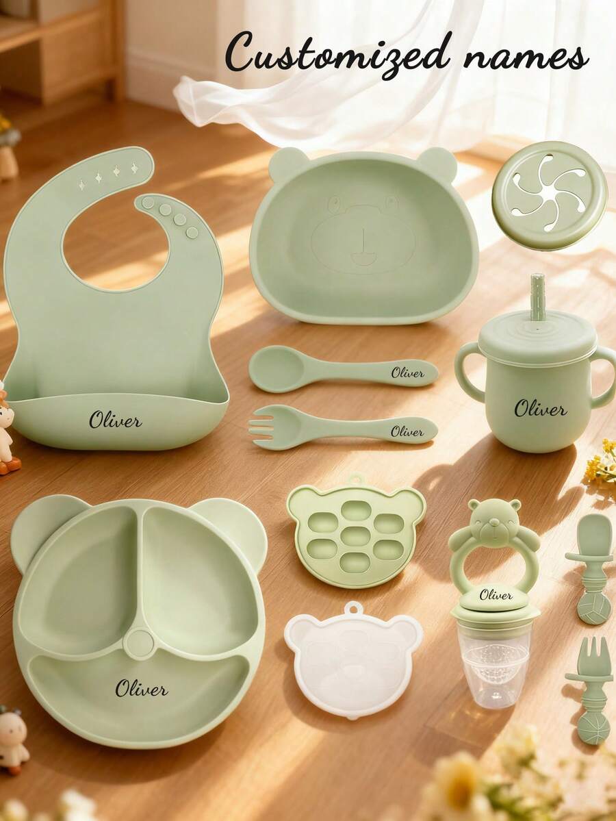 Personalized Baby Feeding Supplies - Bib, Plate, Bowl, Cup, Fork & Spoon, Teether, Food Freezer Tray - Multicolor - View 1