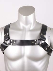 1PC Men's PU Leather Chest Harness-Adjustable Shoulder Belt For Fashion Styling, Costume Accessory For Festivals, Cosplay, Stage Performance - A - View 3