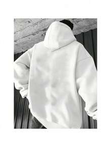 Sudadera para hombre estilo vintage americano con estampado, tela gruesa de algodón, corte holgado, capucha, manga larga, otoño e invierno para uso escolar y casual. - Blanco - Ver 2