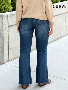 Plus Size Flare Jeans, Stretchy All-Match Denim Pants, Versatile For Commuting, Casual Wear, Flattering Fit Spring - Dark Wash - View 3