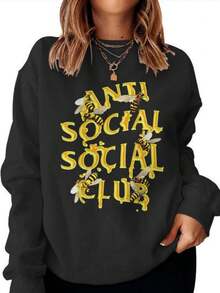 Retro Anti Social Club Bees Introvert Men Women Sweatshirt - Seseable (2) - 黑色 - 查看 1