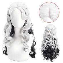 MULICCO Synthetic Curly Wig For Women – White & Black Ombre Long Wavy Wig With Braid Design | Heat Resistant | For Cosplay, Party, Daily Use - Đen và trắng - Xem 2