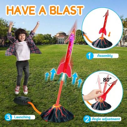 Dino Foam Rocket Launcher For Kids,Dinosaur Toys For 3-12 Year Old Boys&Amp;Girls - 3 LED Foam Rockets&Amp;Stomp Launcher-...