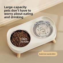 Bát ăn cho mèo bằng thép không gỉ 400ml, thiết kế tích hợp nước và thức ăn hai lớp, bát ăn cho thú cưng có bệ cao với lớp chắn chống rò rỉ, phù hợp cho cả mèo và chó, bát ăn cho thú cưng hiện đại, thiết kế bảo vệ cổ cao, dễ vệ sinh - 400ml - Xem 10