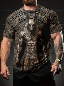 Men'S 3D Digital Print Ancient Egypt Anubis T-Shirt - Black Casual Short Sleeve Crew Neck, Comfortable & Versatile For Casual Attire And Sports, Perfect Gift For Men, Casual Summer Wear |   Bold Graphic Tee |   Durable Print Shirt - Màu sắc hỗn hợp - Xem 2