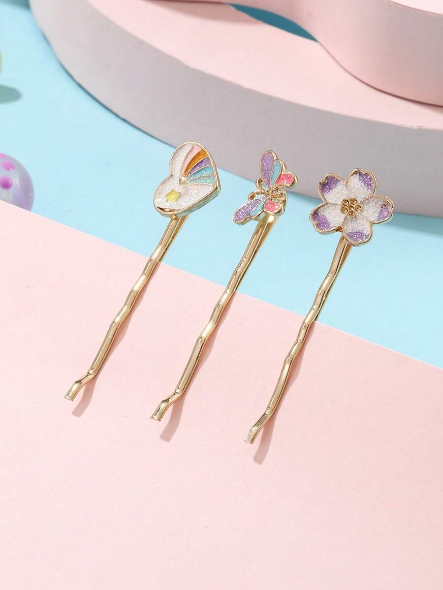 3件套女孩可爱独角兽蝴蝶发夹，优雅闪亮发夹，精致可爱BB夹刘海夹，适合派对、聚会或日常佩戴 - 彩色 - 查看 1