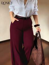 DONICY Pantalones rectos de cintura alta con bolsillos para mujer de talla grande, pantalones de traje versátiles, elegantes y minimalistas, adecuados para uso diario casual, oficina, citas, compras, apropiados para otoño/invierno