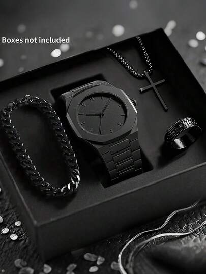 4pcs/Set High-End Business Men's Quartz Watches, Exquisite Design, Quartz Movement, ABS Strap, Stainless Steel Buckle, Suitable For Business Occasions, Formal Events, Elevates Elegance, Great Father's Day Gift For Dad, Also Suitable As Holiday Gift For Family And Friends