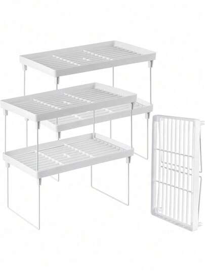 1/4 件套可堆叠厨房置物架，可折叠开放式置物架，采用耐用优质 PP 材料和防锈金属制成，可扩展用于厨房台面、浴室、橱柜，也适用于国庆节、圣诞节、感恩节、家居装饰和秋季装饰。