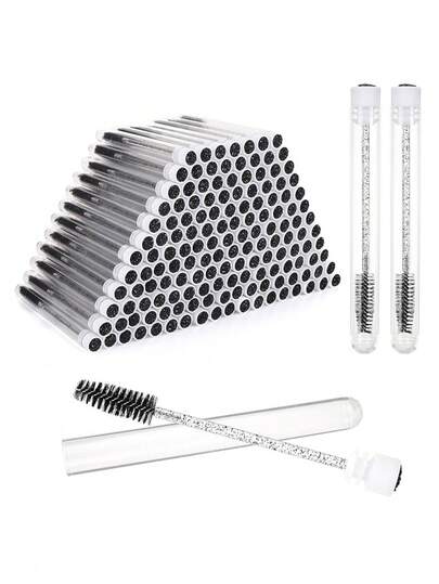 60支一次性睫毛膏刷头、可重复使用的螺旋睫毛刷、防尘清洁收纳管、眉刷、眼影刷