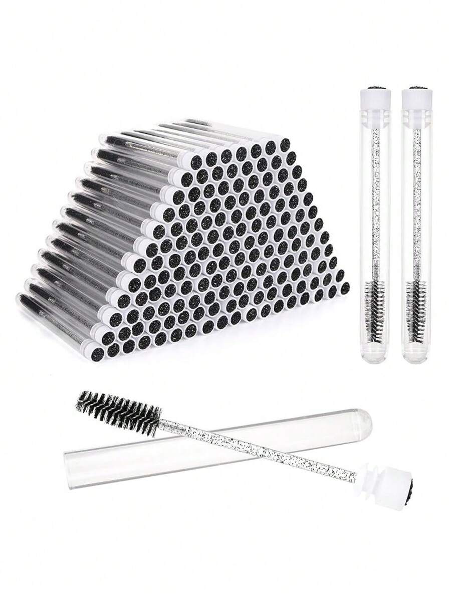 60-10 Eyelash Brush Tubes, Crystal Rod Eyelash Curler Tubes, Reusable Eyelash Brush, Dust-Proof Cleaning Agent Storage Tube - Black - View 1