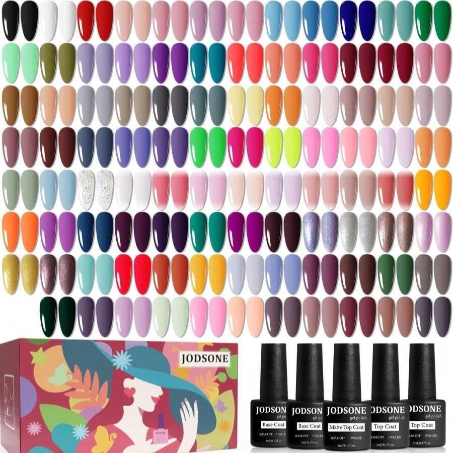JODSONE 100 PCS (5 Ml Each) Gel Nail Polish Kit No Wipe Soak Off Base Coat And Matte Glossy Top Coat Gel Polish Collections Gifts For Manicure Lovers - 杏色 - 查看 1