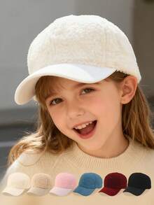 1pc Children's Solid Color Wool Baseball Cap, Suitable For Different Age Groups Of Children And Teenagers For Daily Warmth And Casual Wear - 1PC - View 1