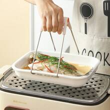 1 Piece - Ceramic Baking Tray With Grill Rack, Microwave/Steamer/Oven Usable, White Air Fryer Tray With Mesh, Suitable For Home And Commercial Use (Steaming Bowl, Hot Pot Side Dishes, Cheese Baked Rice Plate, Baking Tray, Heating Plate) - Oil Draining Tool