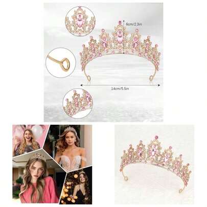 Pink Tiara, Baroque Style, Women's Crown, Adult Tiara Headband, Parties, Prom, Wedding, Birthday, Pageant, Etc.