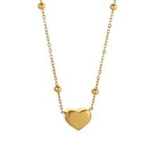 18K Titanium Steel Heart-Shaped Necklace With Beads, Korean Style, Simple And Modern, Heart Pendant, Lightweight And Luxurious Women's Necklace For Summer, At Collarbone Level. - 金色 - 查看 3