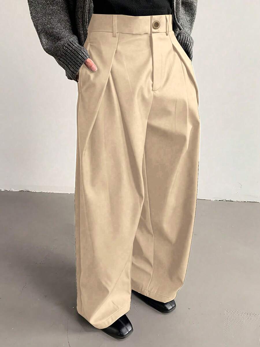HEYKESON Men's Casual Solid Color Wide Leg Pants