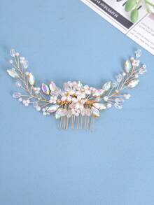 1件女士手工绿色玻璃水钻长发梳头饰，适合新娘婚礼派对，优雅别致 - 彩色 - 查看 14